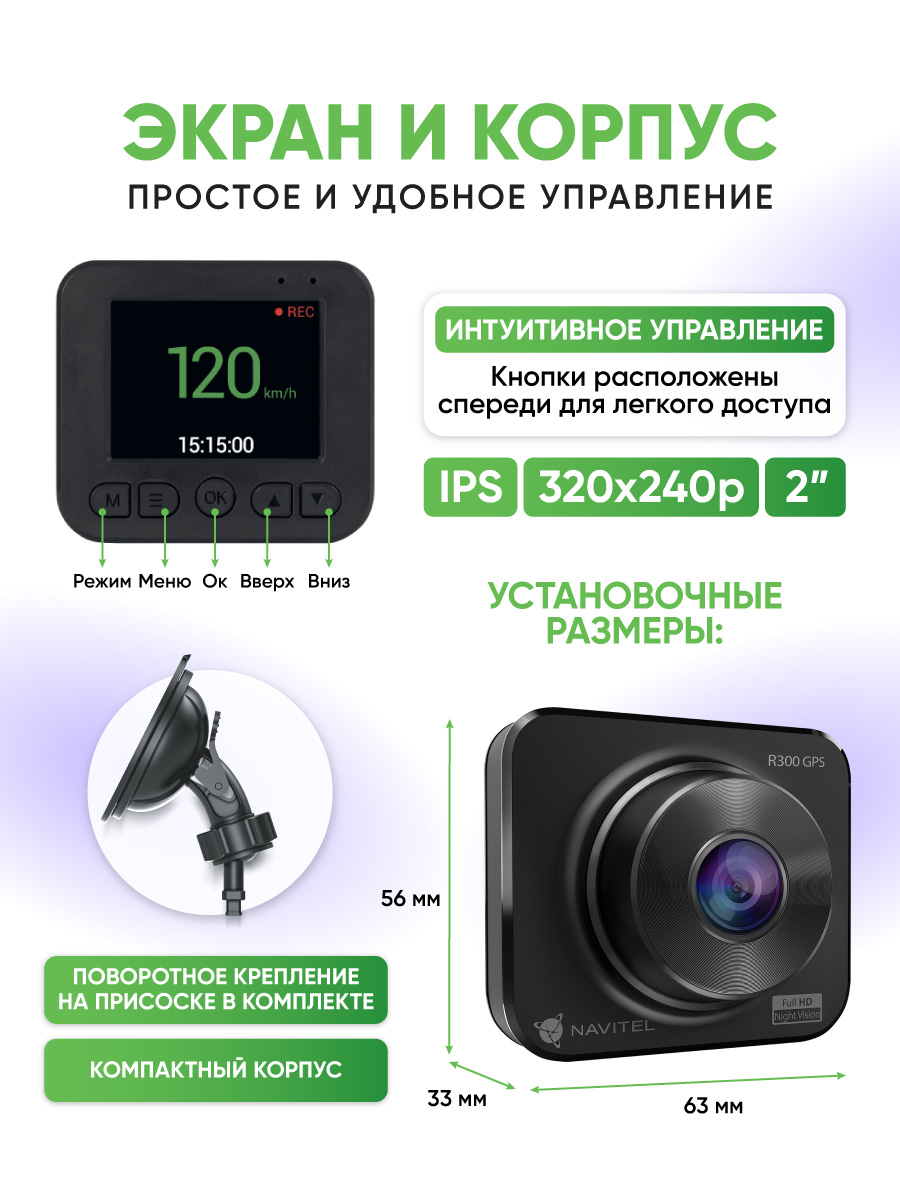 NAVITEL R300 GPS — компактный, GPS, обновляемая база камер, обзор 140°, Full HD