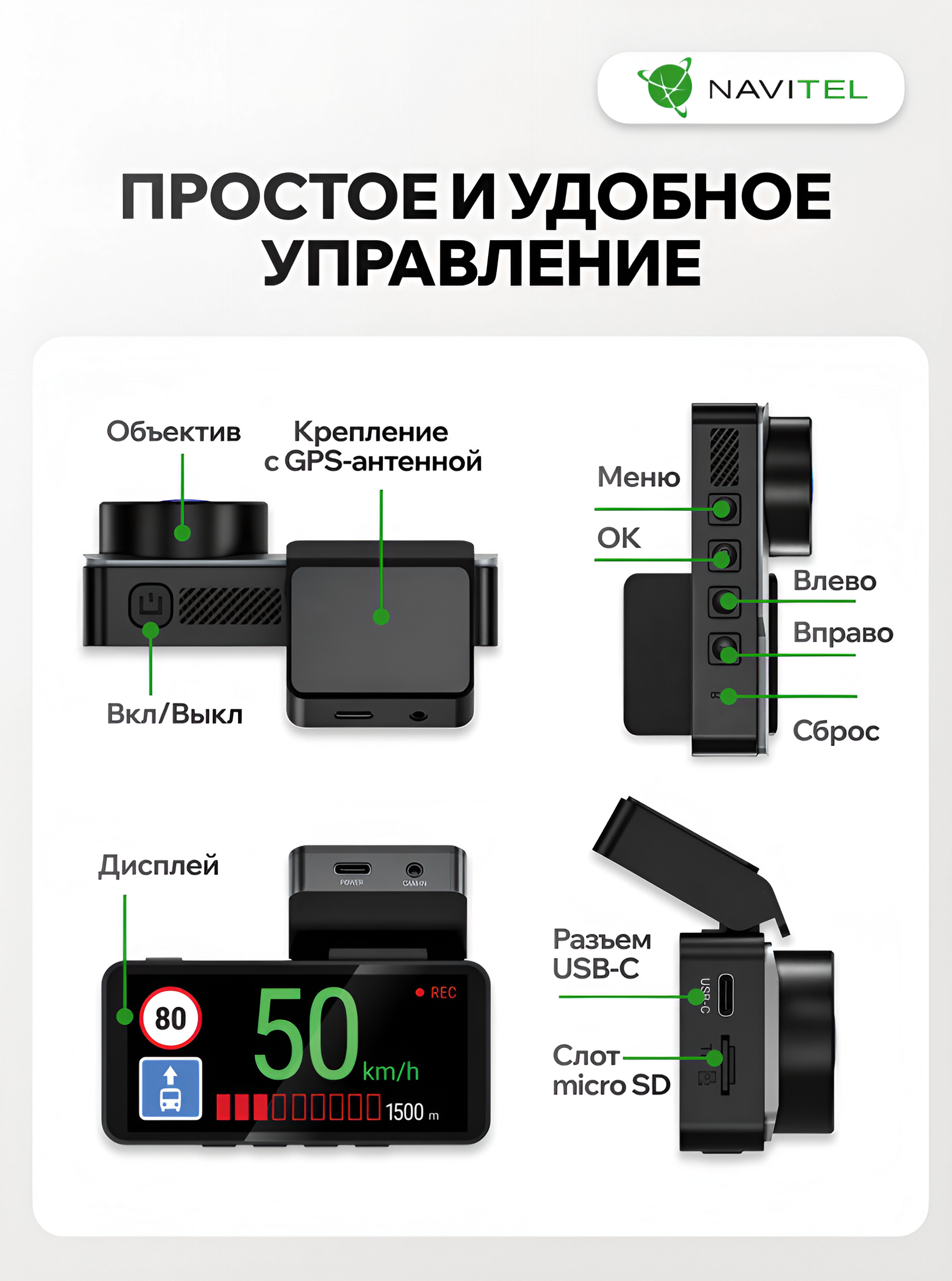 NAVITEL R87 GPS – матрица 2.7K Sony STARVIS 2, GPS-информер, Wi-Fi, 150°, G-сенсор, память до 256 ГБ