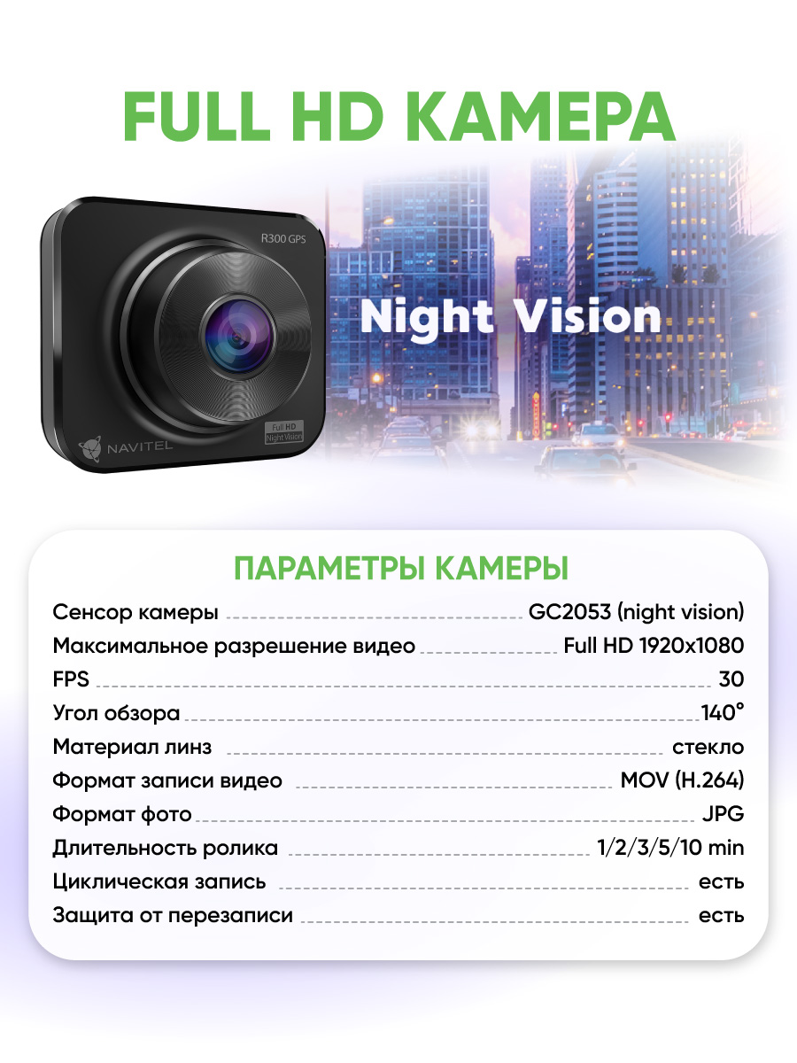 NAVITEL R300 GPS — компактный, GPS, обновляемая база камер, обзор 140°, Full HD